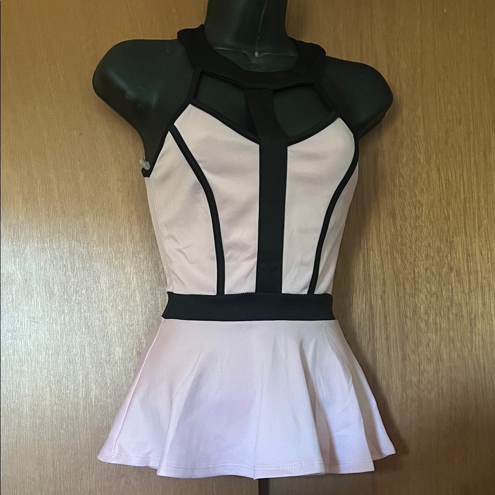 Charlotte Russe Pink and Black Halter Peplum Camisole